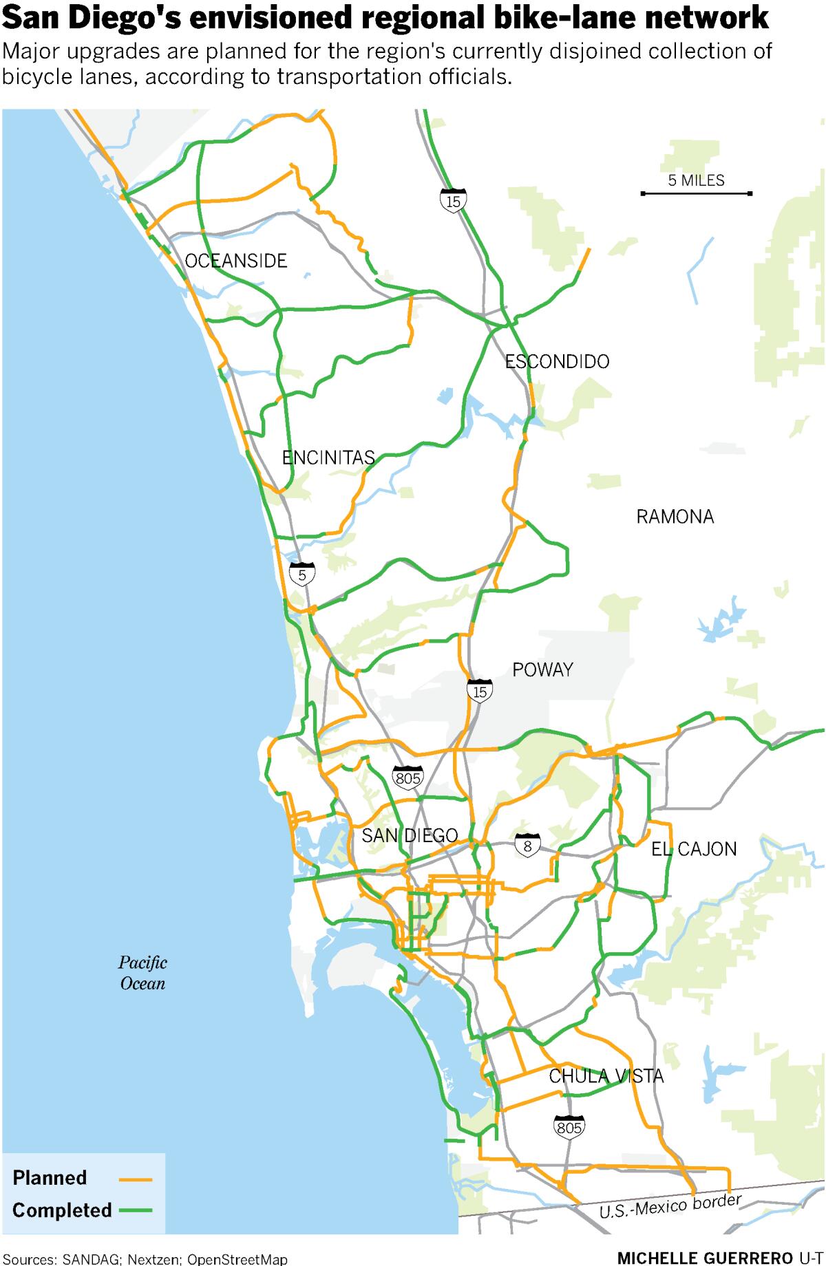 San Diego's envisioned regional bike-lane network