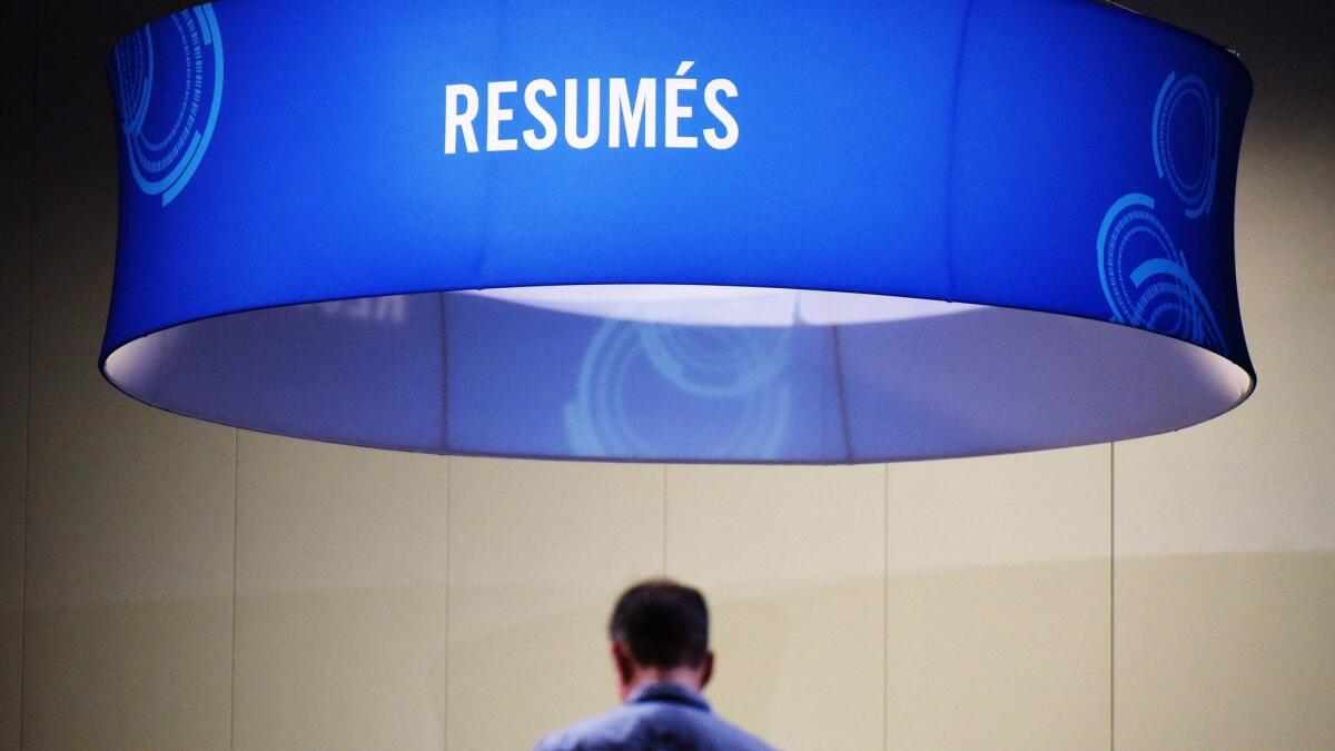 A job seeker at the Walter E. Washington Convention Center for the Opportunity Hiring Fair in Washington on Sept. 20.