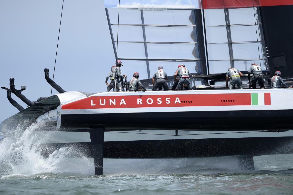 Luna Rossa Challenge competes in a Louis Vuitton Cup semifinal race in San Francisco Bay on Tuesday.
