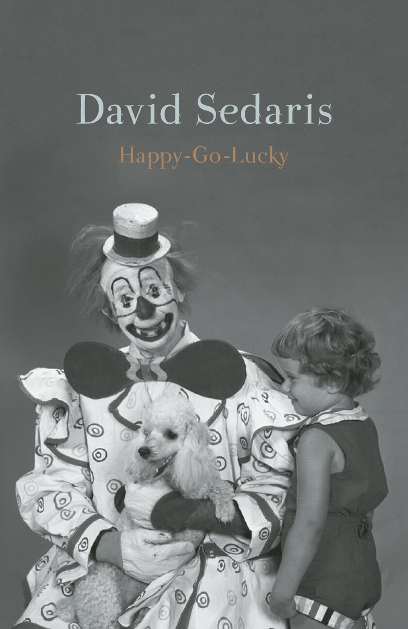 "Happy-Go-Lucky" book cover of a clown and a dog and a child