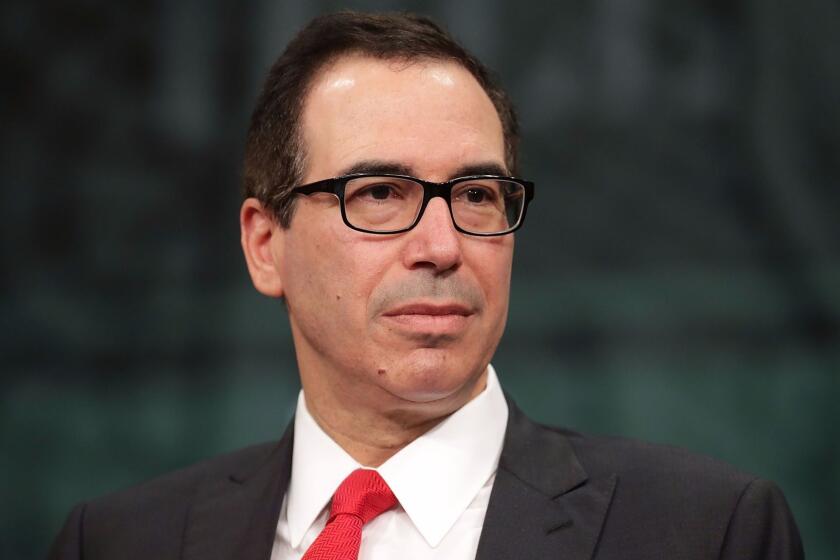 WASHINGTON, DC - APRIL 26: Treasury Secretary Steven Mnuchin participates in an interview during The Hill's Newsmaker Series "Prospects for Tax Reform" at the Newseum April 26, 2017 in Washington, DC. U.S. President Donald Trump announced that he will unveil details about his proposed tax cut plan Wednesday, three days before he reaches the 100-day mark in office. (Photo by Chip Somodevilla/Getty Images) ** OUTS - ELSENT, FPG, CM - OUTS * NM, PH, VA if sourced by CT, LA or MoD **