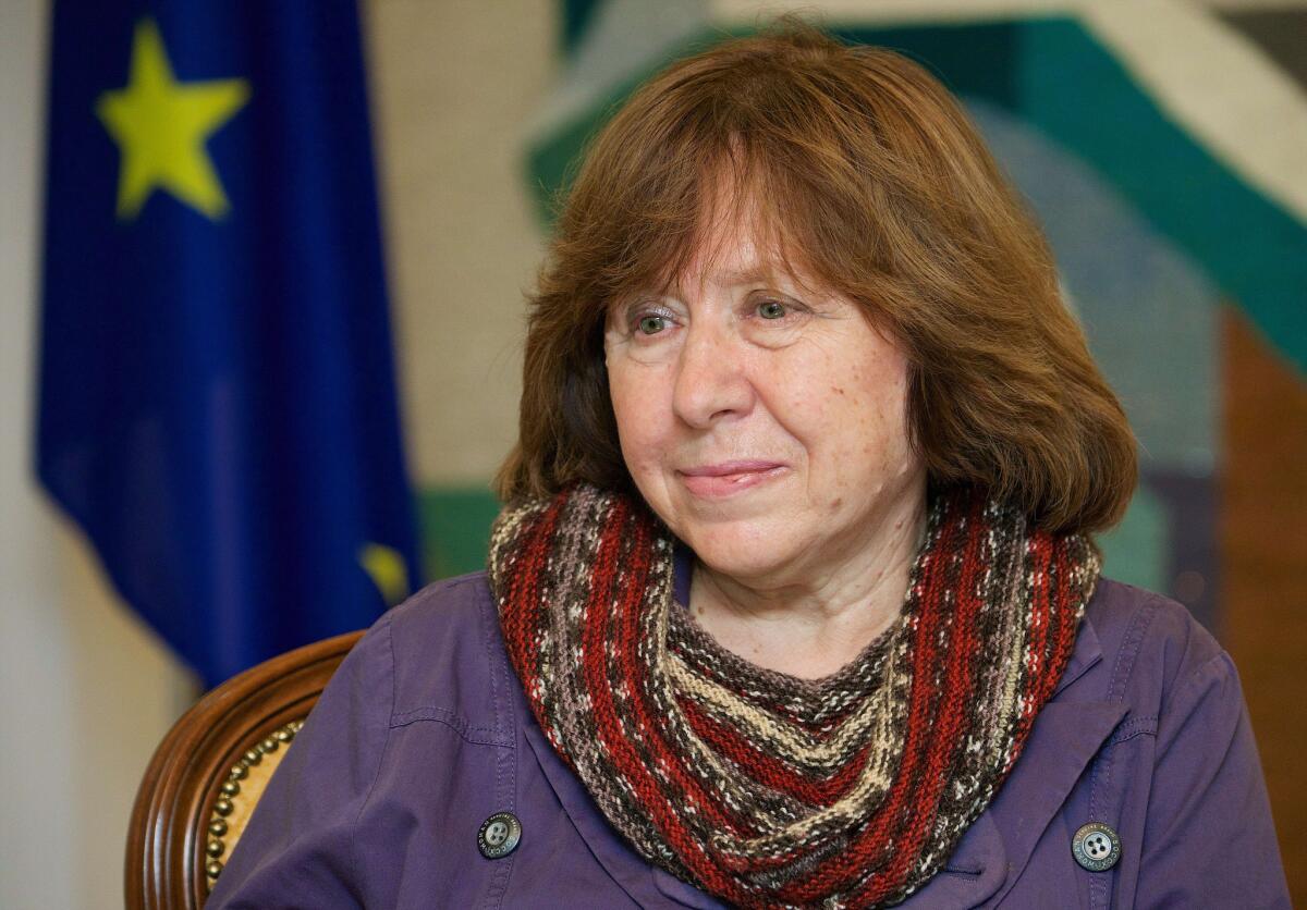 Belarusian journalist Svetlana Alexievich, winner of the 2015 Nobel Prize in Literature.