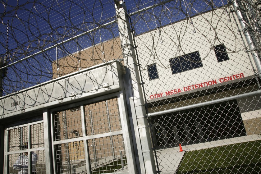 The front main entrance to Otay Mesa Detention Center in south San Diego. Immigration officials have asked permission to destroy records of sexual abuse, death and solitary confinement, among others, in detention facilities.