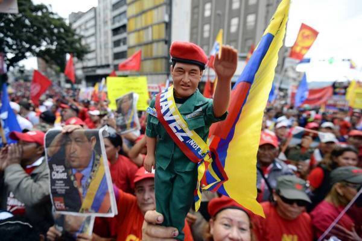 Supporters gather in Caracas, Venezuela's capital, in tribute to their cancer-stricken president, Hugo Chavez, who is in Cuba recovering from surgery. The president's inauguration was to have been Thursday.