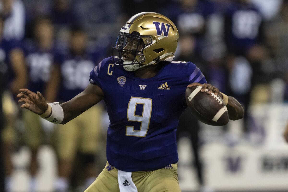 Washington quarterback Michael Penix Jr. passes against Kent State on Sept. 3.