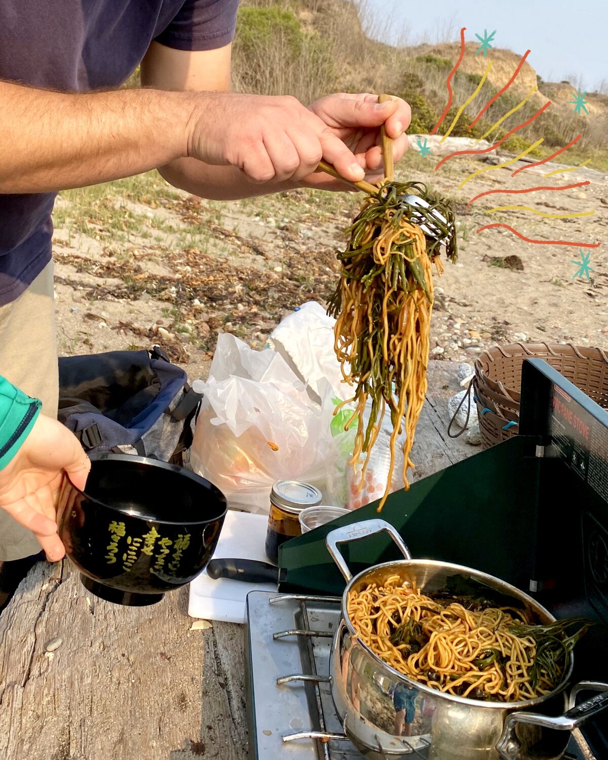 Spencer Marley, owner of Marley Family Seaweeds, serves ramen made with fresh seaweed foraged on one of his tours.