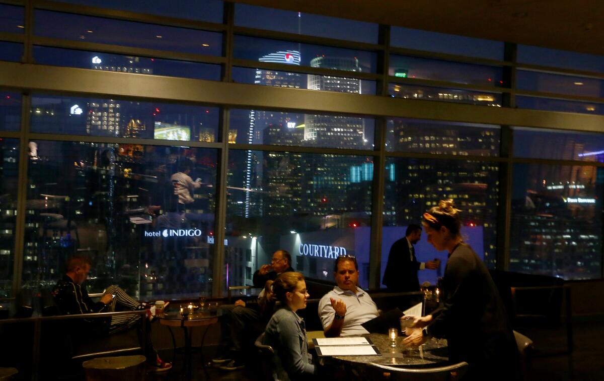 A skyline view of downtown Los Angeles at WP24 in the Ritz-Carlton.