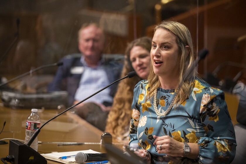 Antonia Castro-Graham speaks at the Huntington Beach City Council chambers on Aug. 26.