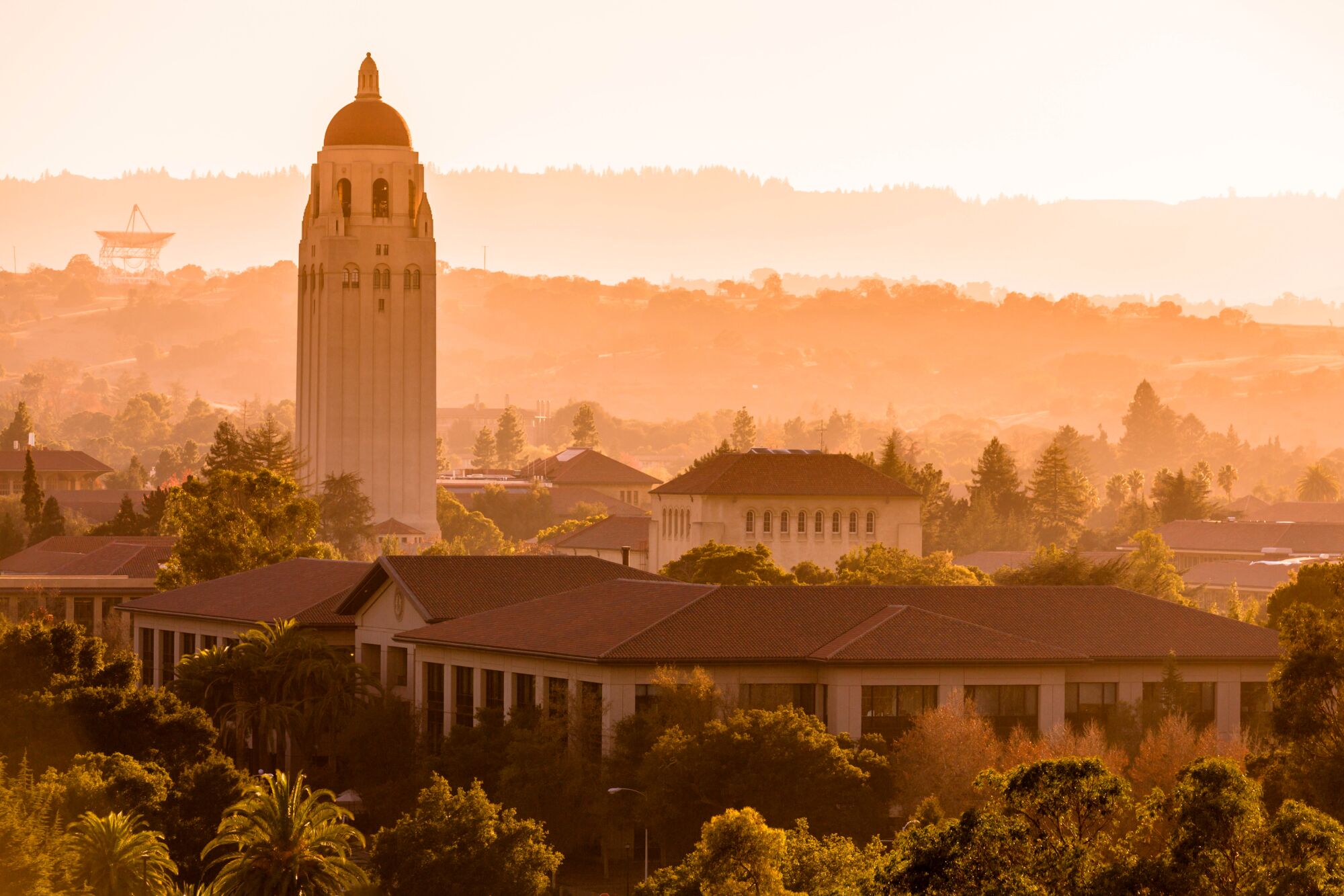 Stanford University's Hoover Tower rises above the Stanford campus