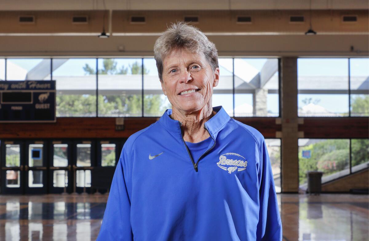 Portrait of retiring Rancho Bernardo High School Athletic Director Peggy Brose 