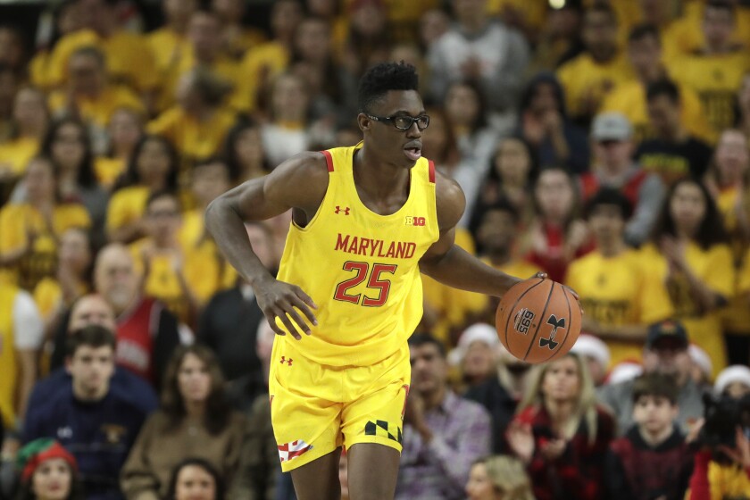 Maryland forward Jalen Smith dribbles up court against Illinois last season.
