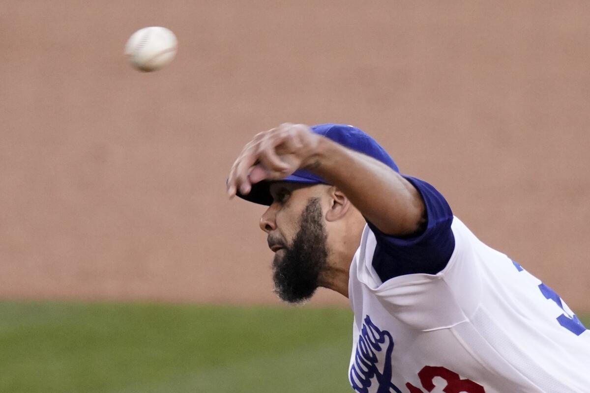 Dodgers pitcher David Price delivers during the first inning against the Giants.