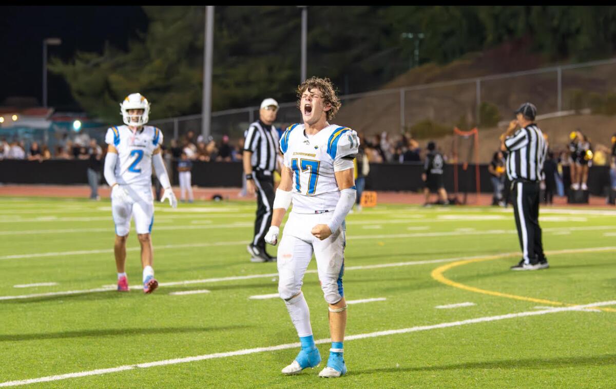 Agoura sophomore George Hastings shows emotion after win over Calabasas.