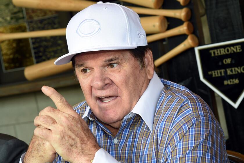 Pete Rose speaks during a news conference in Las Vegas on Dec. 15.