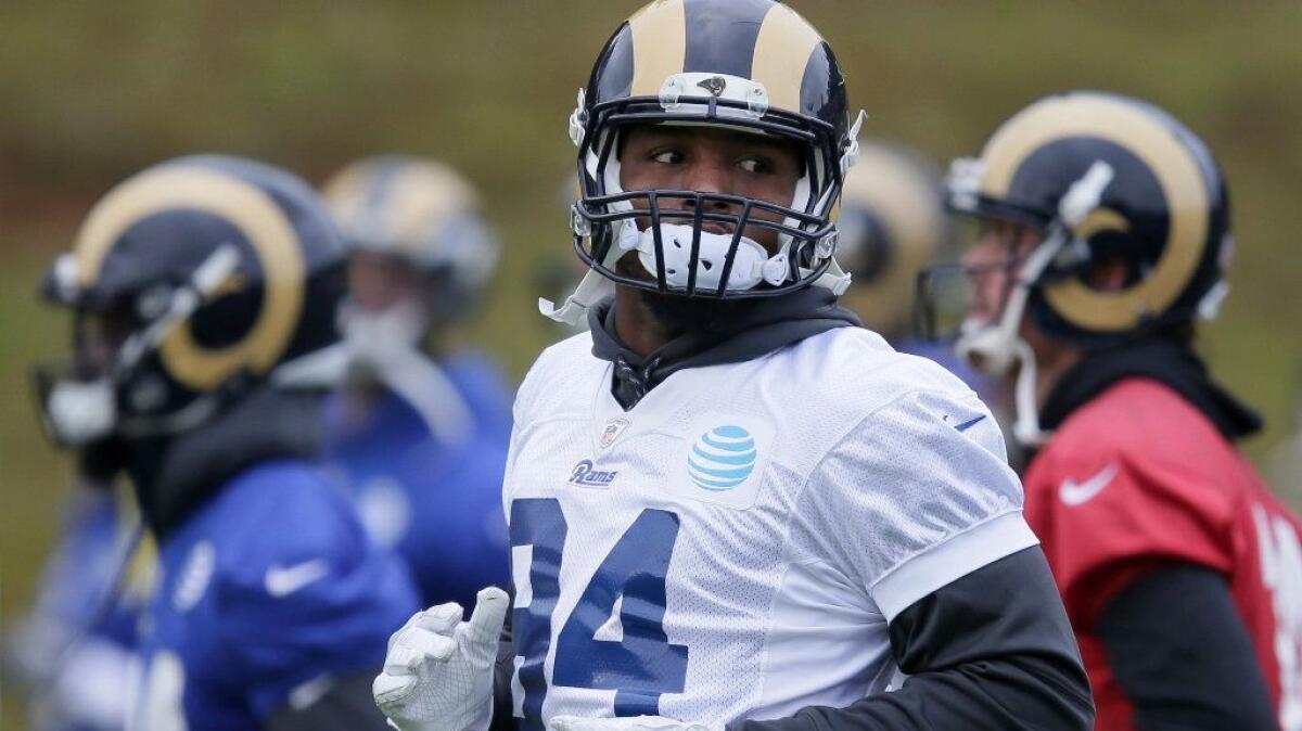 Rams defensive end Robert Quinn works out during a practice in England on Oct. 21.