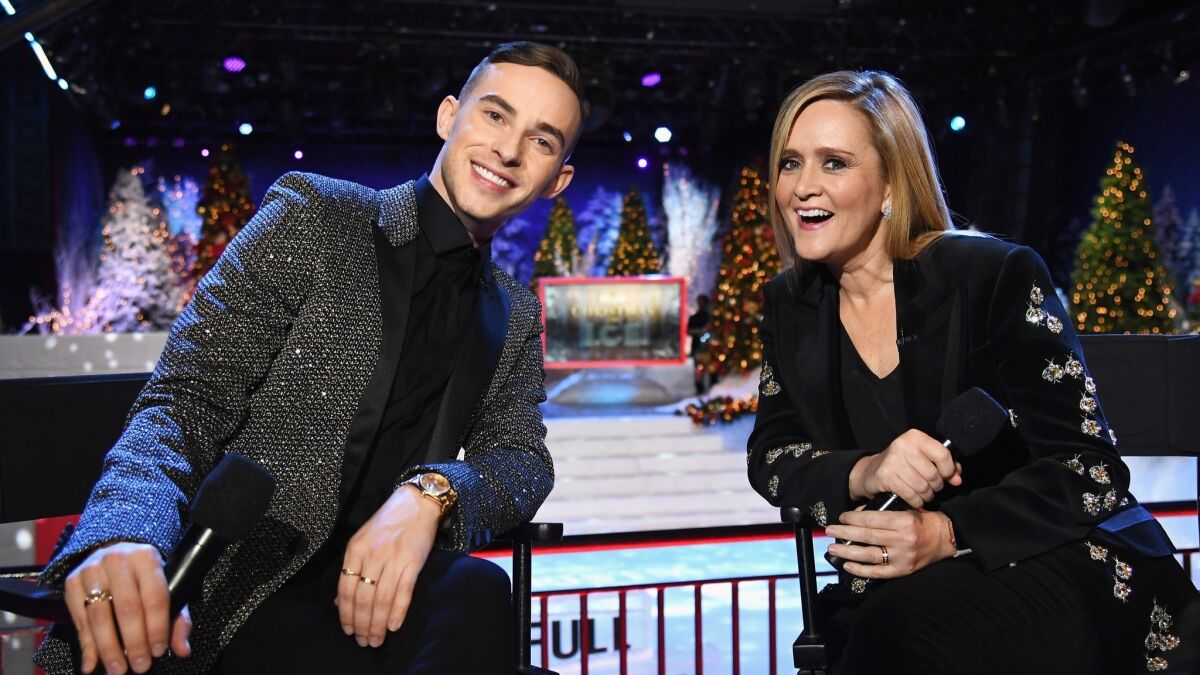 Skater Adam Rippon, left, and Samantha Bee.