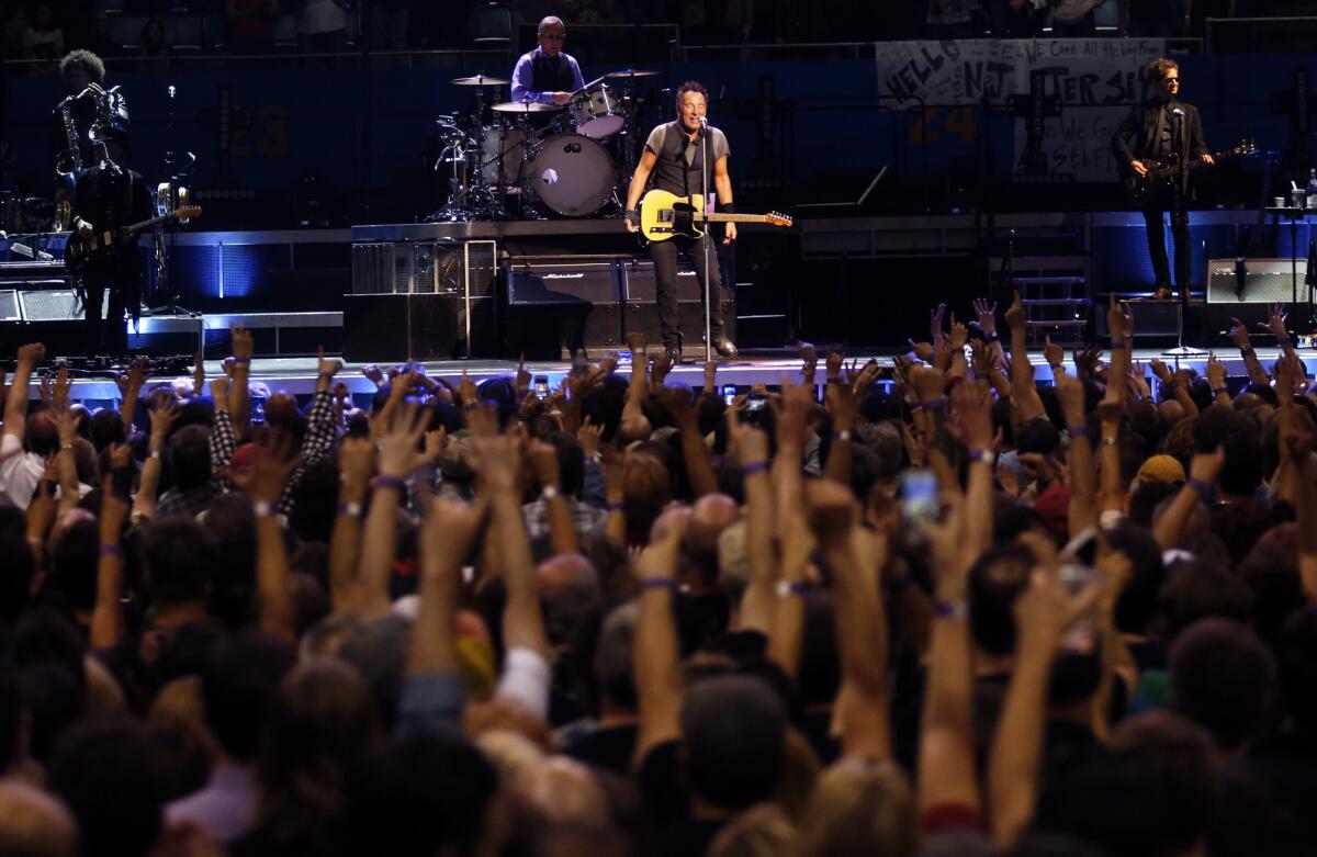 Bruce Springsteen and the E Street Band perform Tuesday at the Los Angeles Sports Arena. They were back at the venue on Thursday and Saturday.