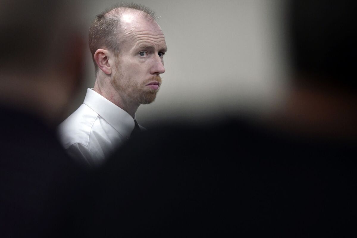 Chad Isaak, of Washburn, appears during the third day of his murder trial at the Morton County Courthouse in Mandan, N.D., on Wednesday, Aug. 4, 2021. Isaak is on trial for the killings of four people at RJR Maintenance and Management in Mandan on April 1, 2019. (Mike McCleary/The Bismarck Tribune via AP)