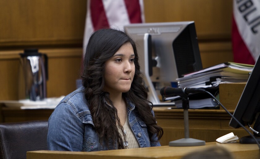 Student Beatriz Vergara testifies in the Vergara vs. California case in Los Angeles Superior Court on Feb. 11, 2014.