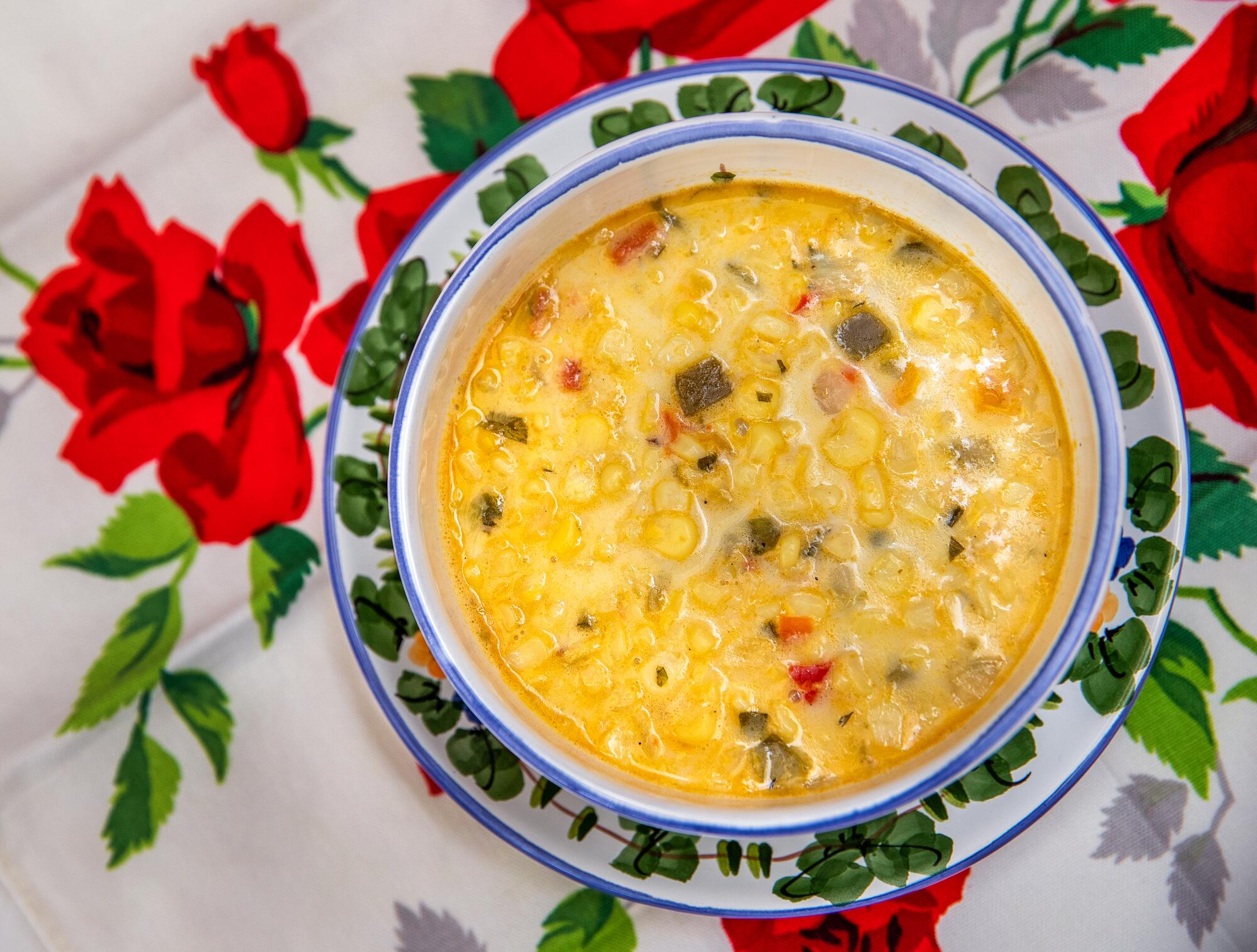 The spicy fresh corn chowder is a house favorite.
