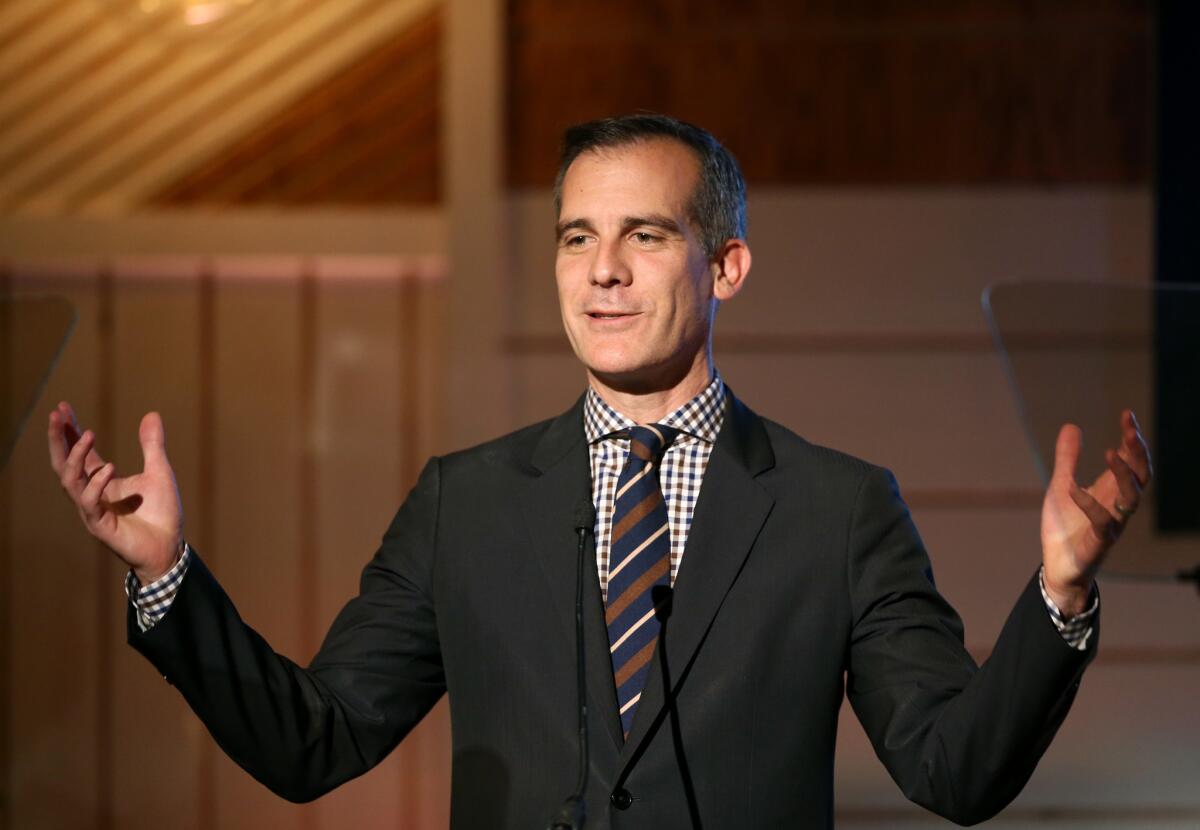 Mayor Eric Garcetti speaks onstage during the EMA IMPACT Summit hosted by the Environmental Media Association at Montage Beverly Hills on March 23 in Beverly Hills, California.
