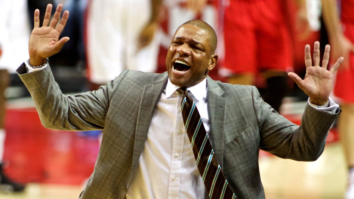 Clippers Coach Doc Rivers reacts after a foul call during the loss to the Trail Blazers on Friday.