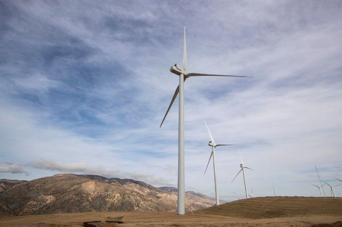 Wind turbines near State Route 58 in California's Tehachapi Mountains.