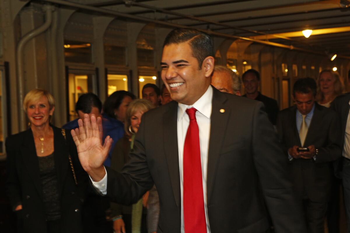 Long Beach Mayor Robert Garcia greets supporters at the Queen Mary on election night June 3.