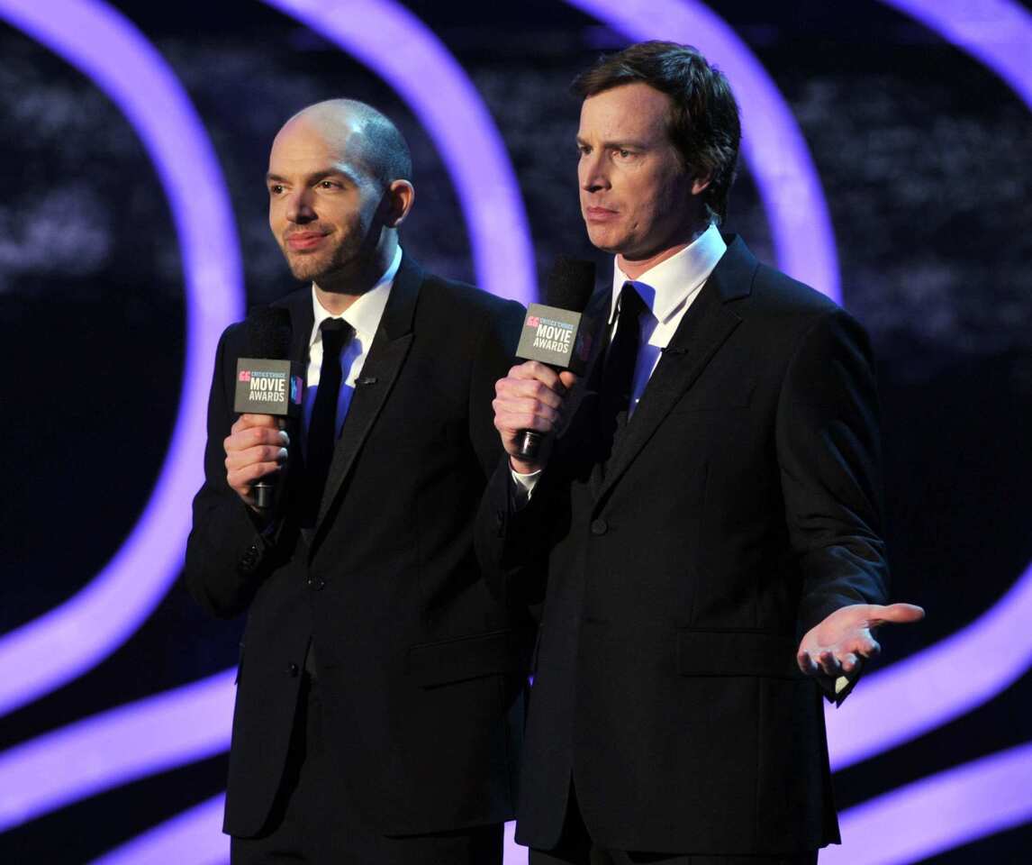 Hosts Rob Huebel and Paul Scheer proved to be more adept at the pre-taped bit than the on-stage patter at the Critics' Choice Movie Awards. Their opening "documentary" look at actors who play inanimate objects, with auteurs such as Michael Bay asking, "Why would I want a gun to play a gun, when I could get an actor to play a gun?" Huebel and Scheer took a note from the Gervais book of hosting, calling the proceedings, "The ninth most exciting night in Hollywood."
