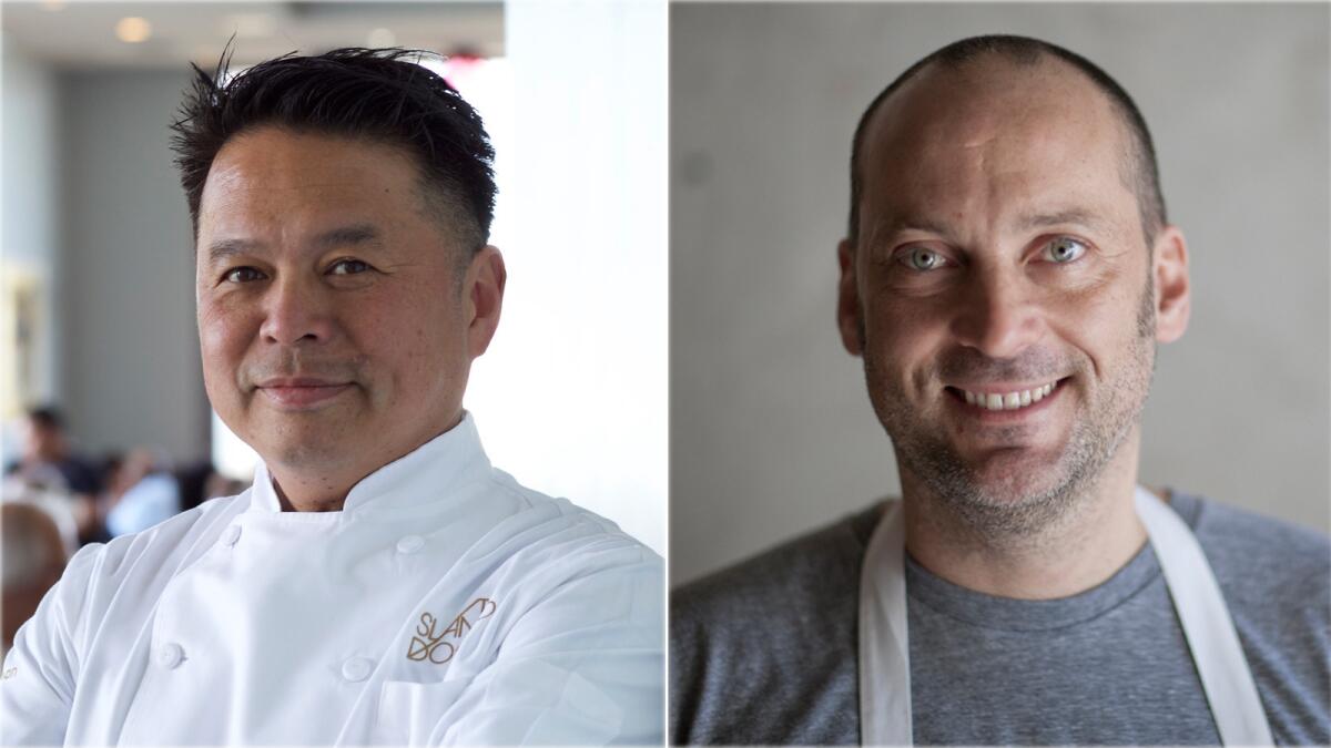 Chefs Charles Phan (left) and Steve Samson (right), both of whom have upcoming restaurants in the downtown L.A. project.
