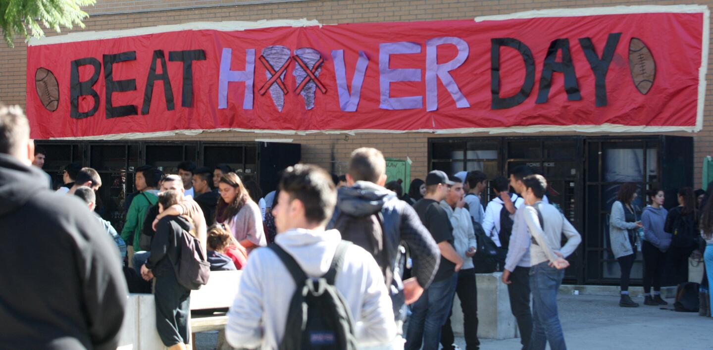 As part of Spirit Week, a large banner hangs in the Glendale High School quad, leading up to its rivalry game against Hoover High.