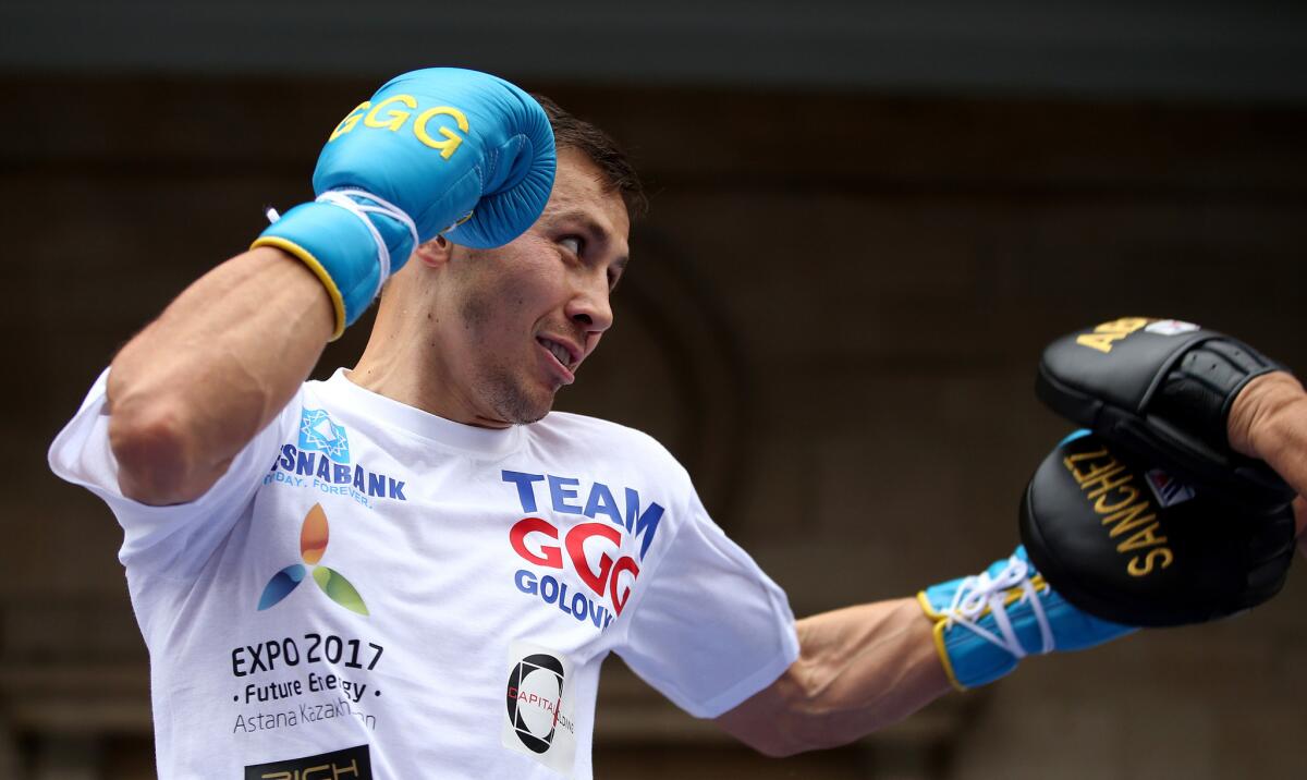 Gennady Golovkin holds a workout in London on Sept. 6.