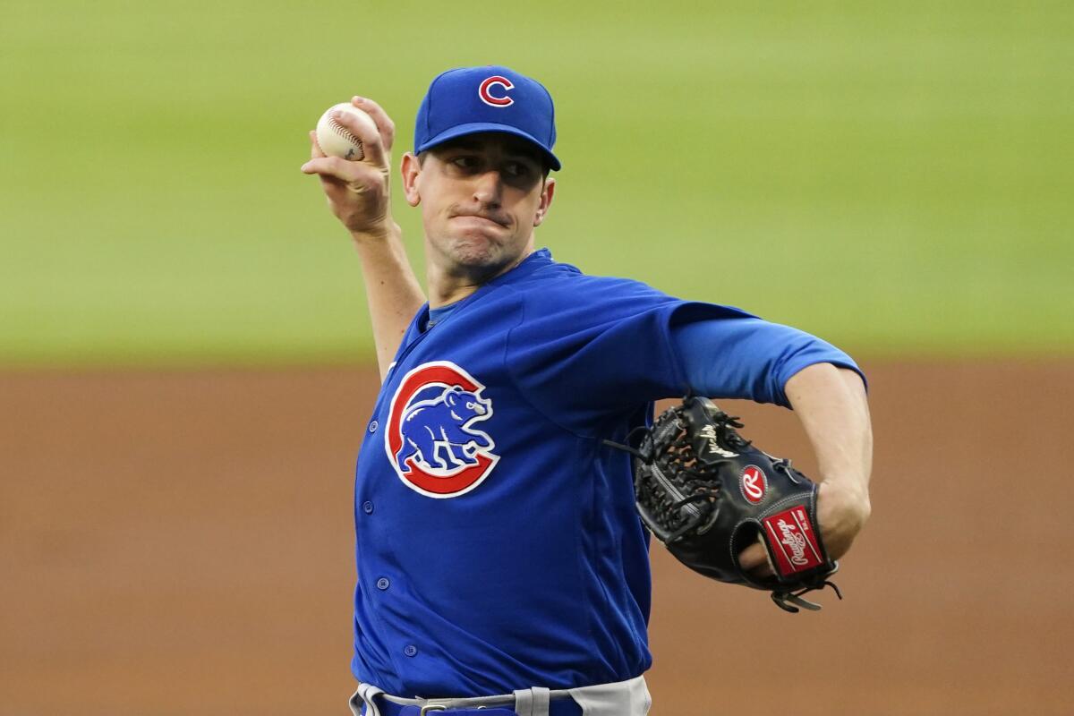 Chicago Cubs starting pitcher Kyle Hendricks throws against the Atlanta Braves on April 28.