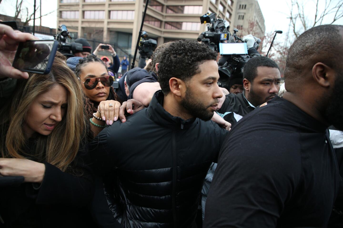 After bonding out, "Empire" television actor Jussie Smollett leaves the Cook County Jail in Chicago, Feb. 21, 2019.
