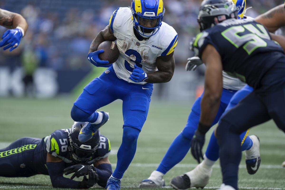 Rams running back Cam Akers (3) runs against the Seahawks in their season opener.