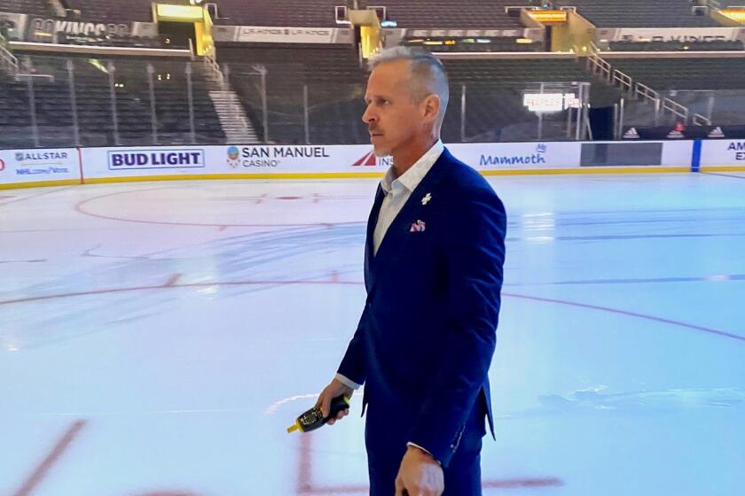 Francois Martindale, the Kings’ director of ice quality and standards, helps Staples Center transform from the Clippers' home court to the Kings' home ice in a matter of hours.