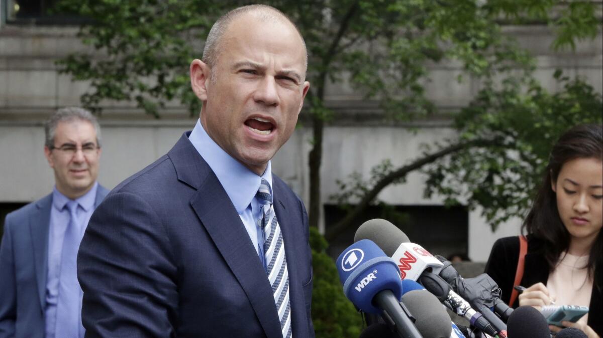 Michael Avenatti talks to the media after a court hearing in New York on May 30, 2018.