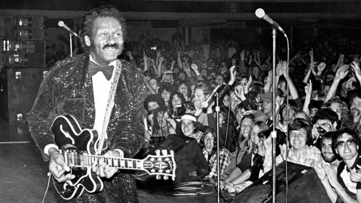 Chuck Berry at the Hollywood Palladium in 1980. (George Rose / Los Angeles Times)