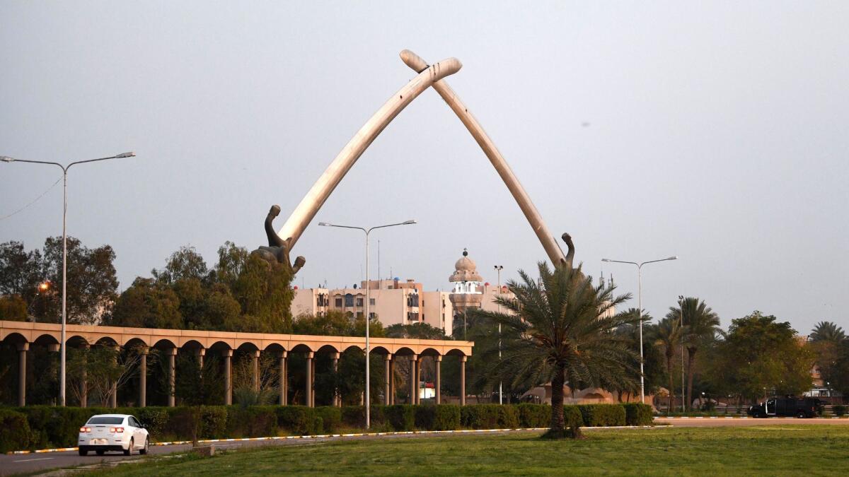 The U.S. Embassy is in Baghdad's Green Zone, also the site of the Victory Arch sculpture.