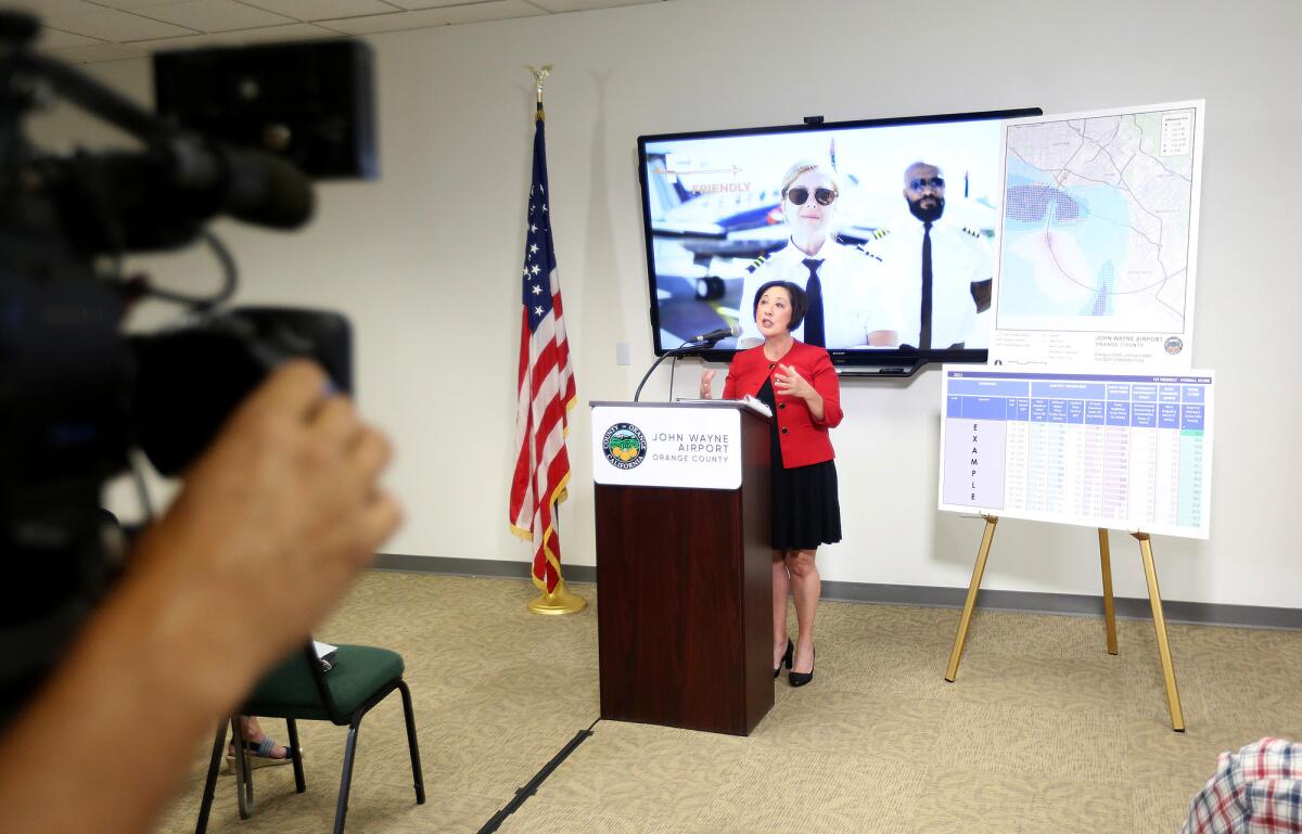 County Supervisor Lisa Bartlett speaks during a news conference at the John Wayne Airport administration offices.