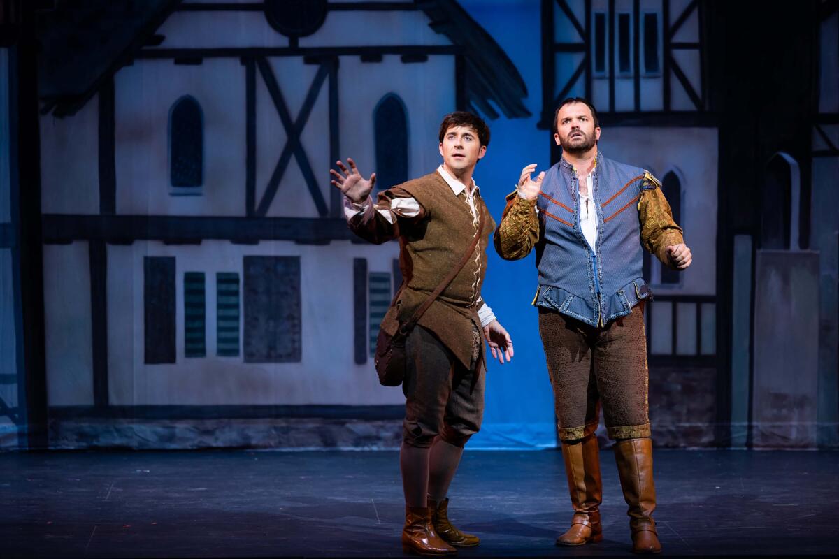 Bryan Banville (as Nigel Bottom and Cameron Bond-Sczempka as Nick Bottom in Moonlight's production of "Something Rotten!"