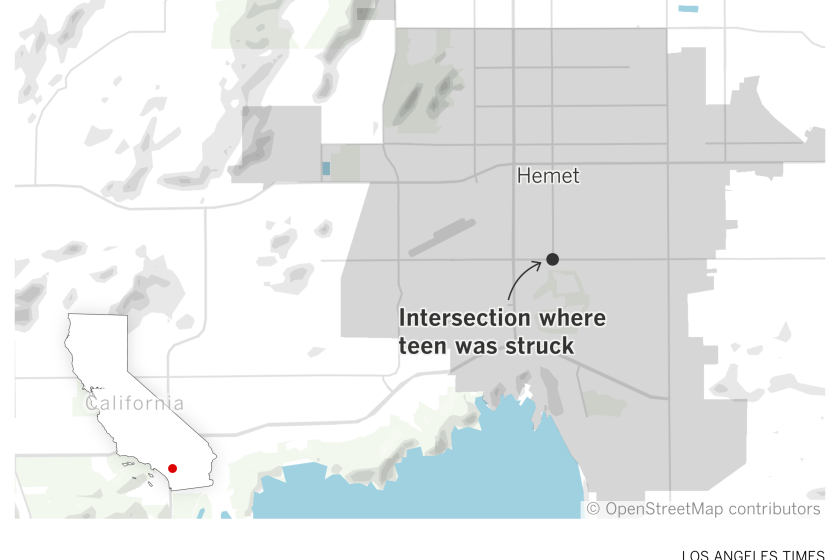 Map of Hemet where teen was struck