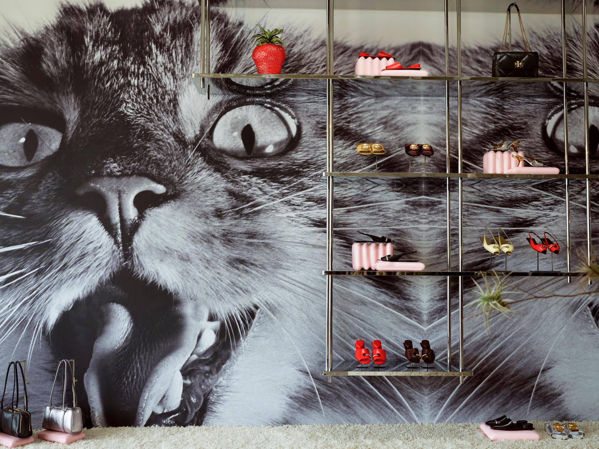 The cat wall art for the Tory Burch concept store in Los Angeles.