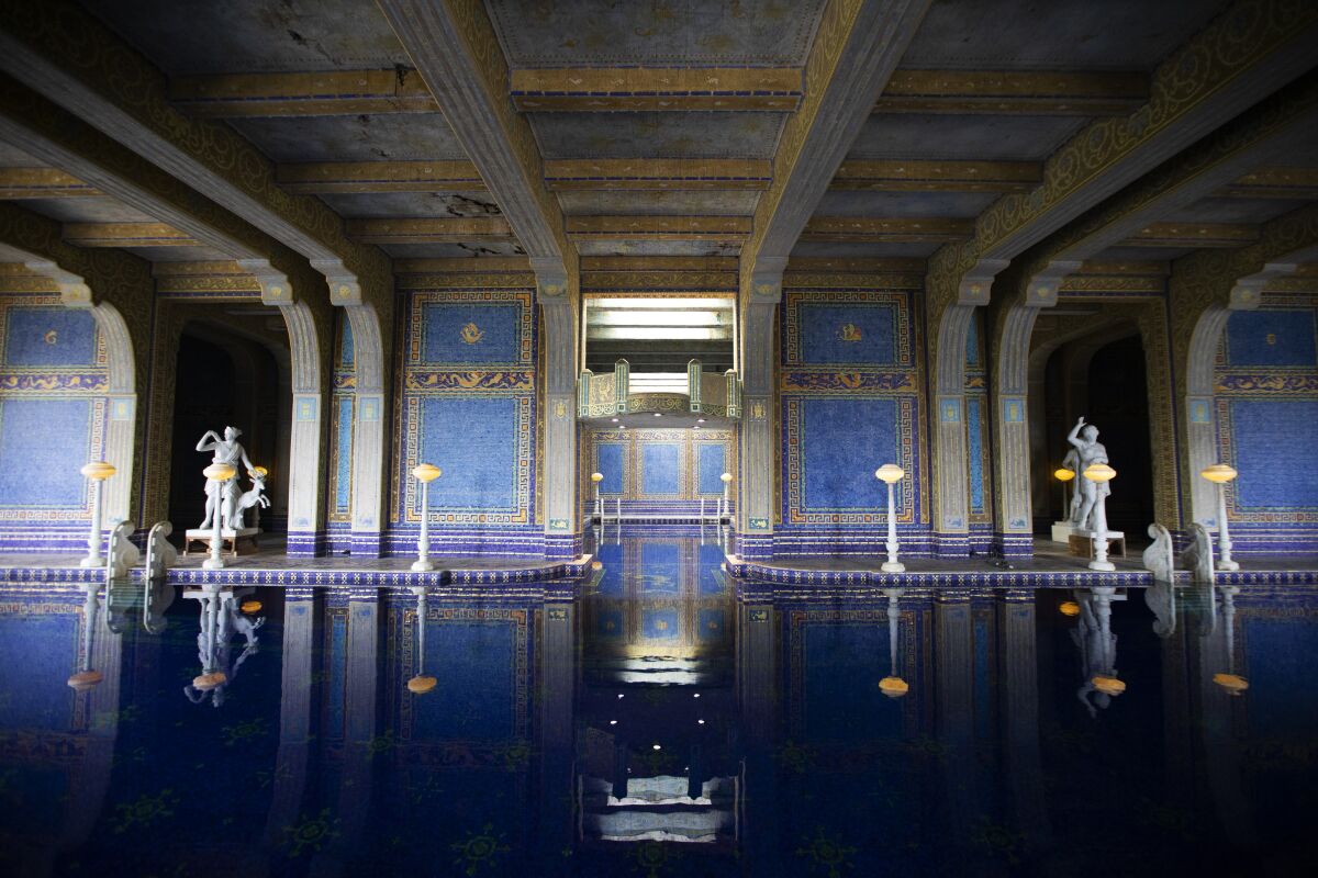 The Roman Pool at Hearst Castle is a tiled indoor pool decorated with eight statues of Roman gods, goddesses and heroes.