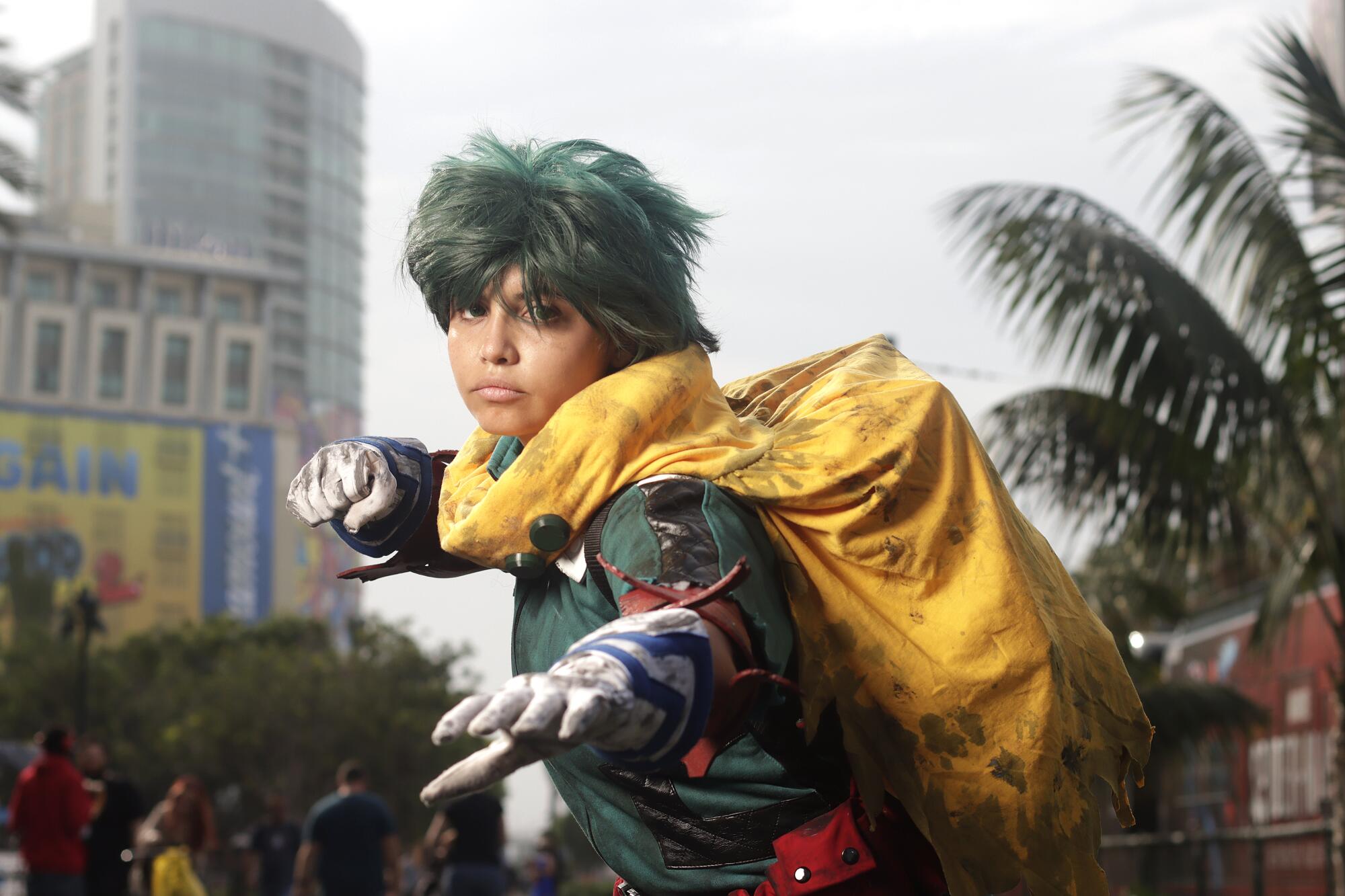 Pepi Meneses from Santiago, Chile drove from Orlando to San Diego to attend Comic-Con cosplay dressed as Deku