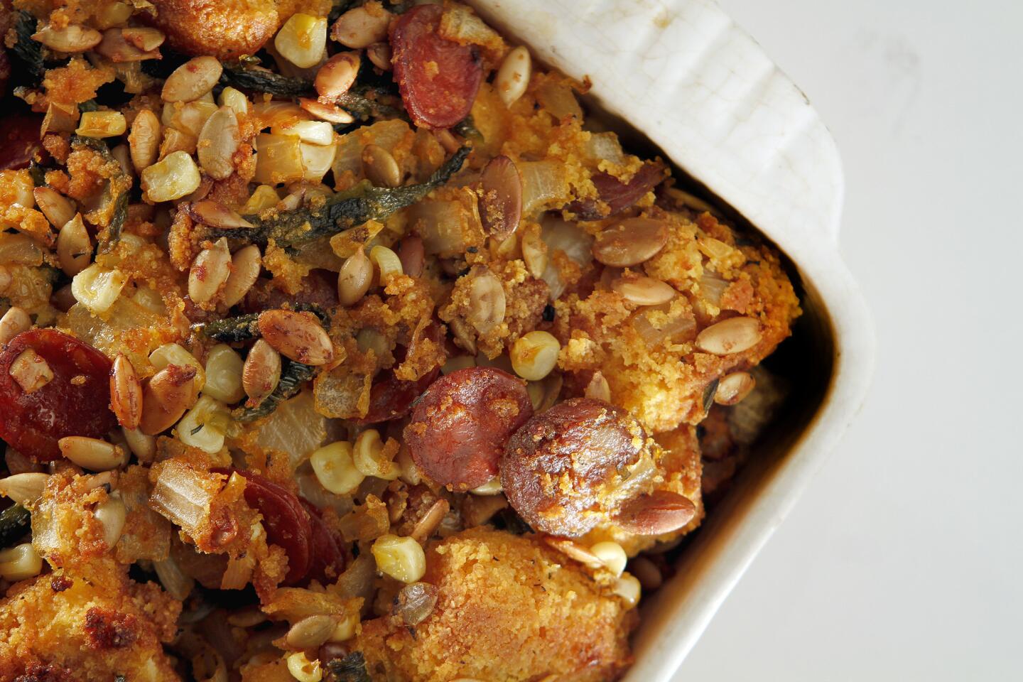 Pumpkin seed stuffing with chorizo