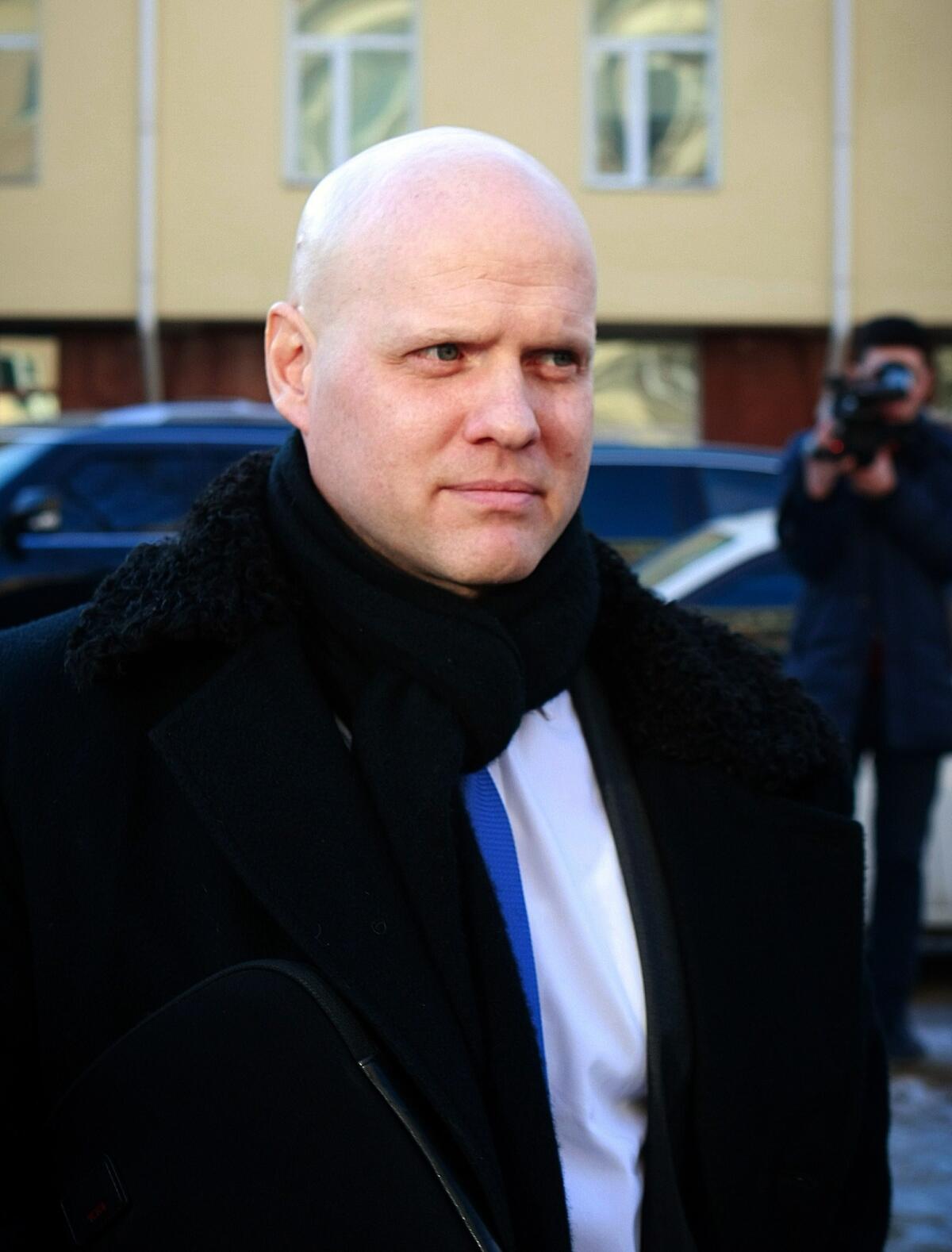 American Justin Kapla arrives in court for a hearing in his tax-evasion case in Ulan Bator, Mongolia, on Jan. 22.