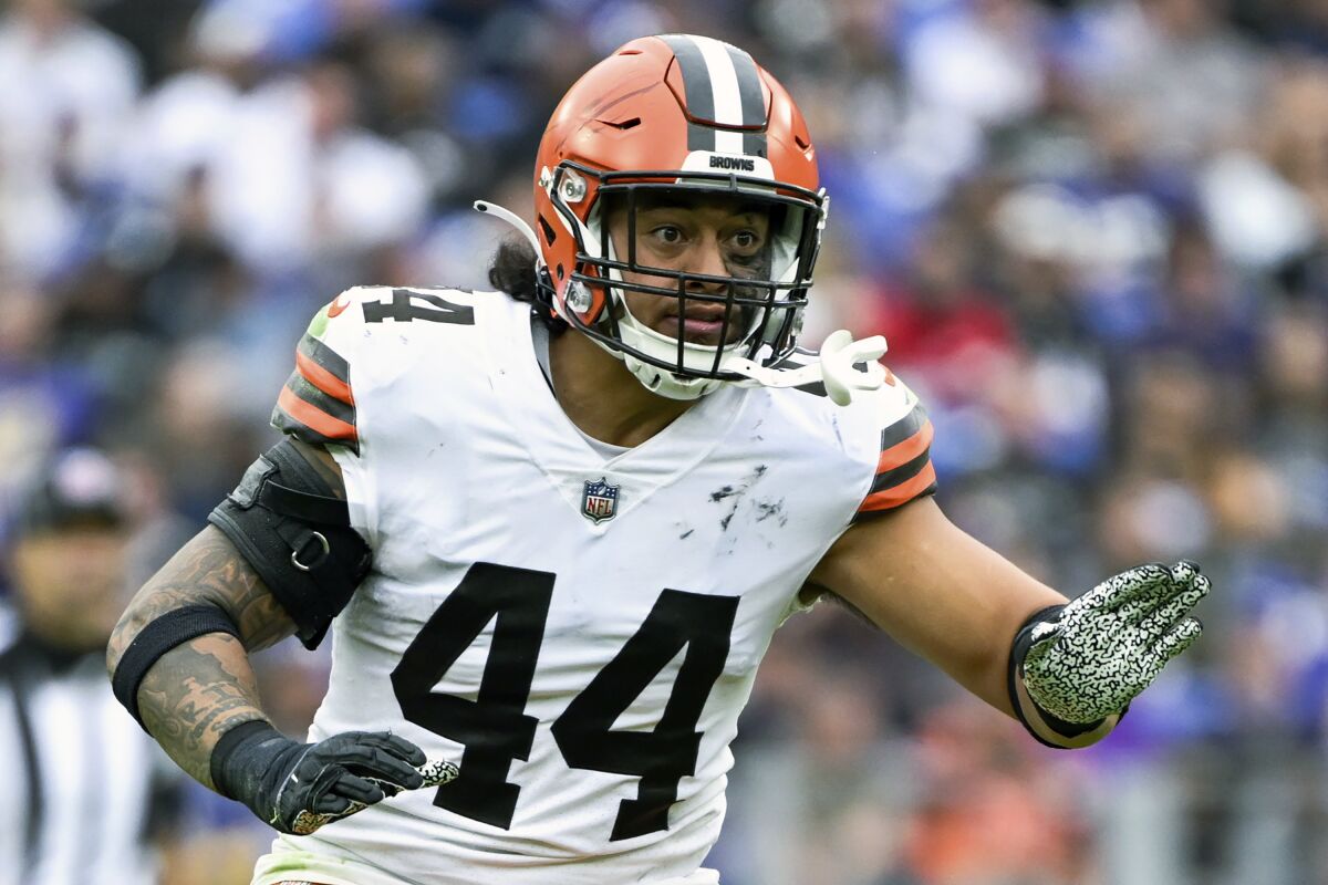 Sione Takitaki Cleveland Browns Nike Practice-Used #44 White Mesh Jersey  from the 2020 NFL Season - Size 46