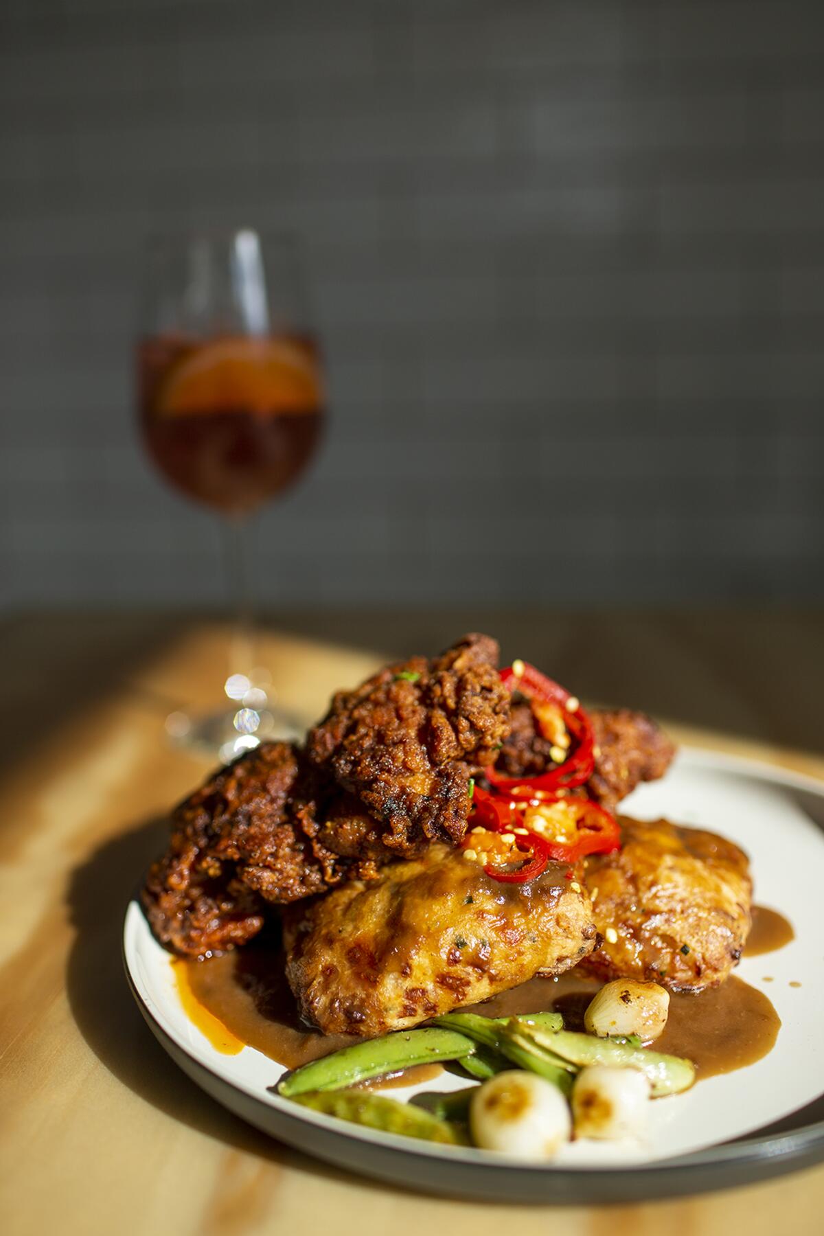 Hot chicken and biscuits at the Toast Kitchen & Bakery in Tustin.