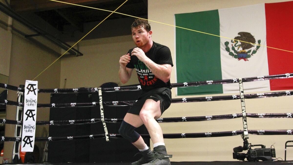 Canelo Alvarez works out at his training facility in San Diego.